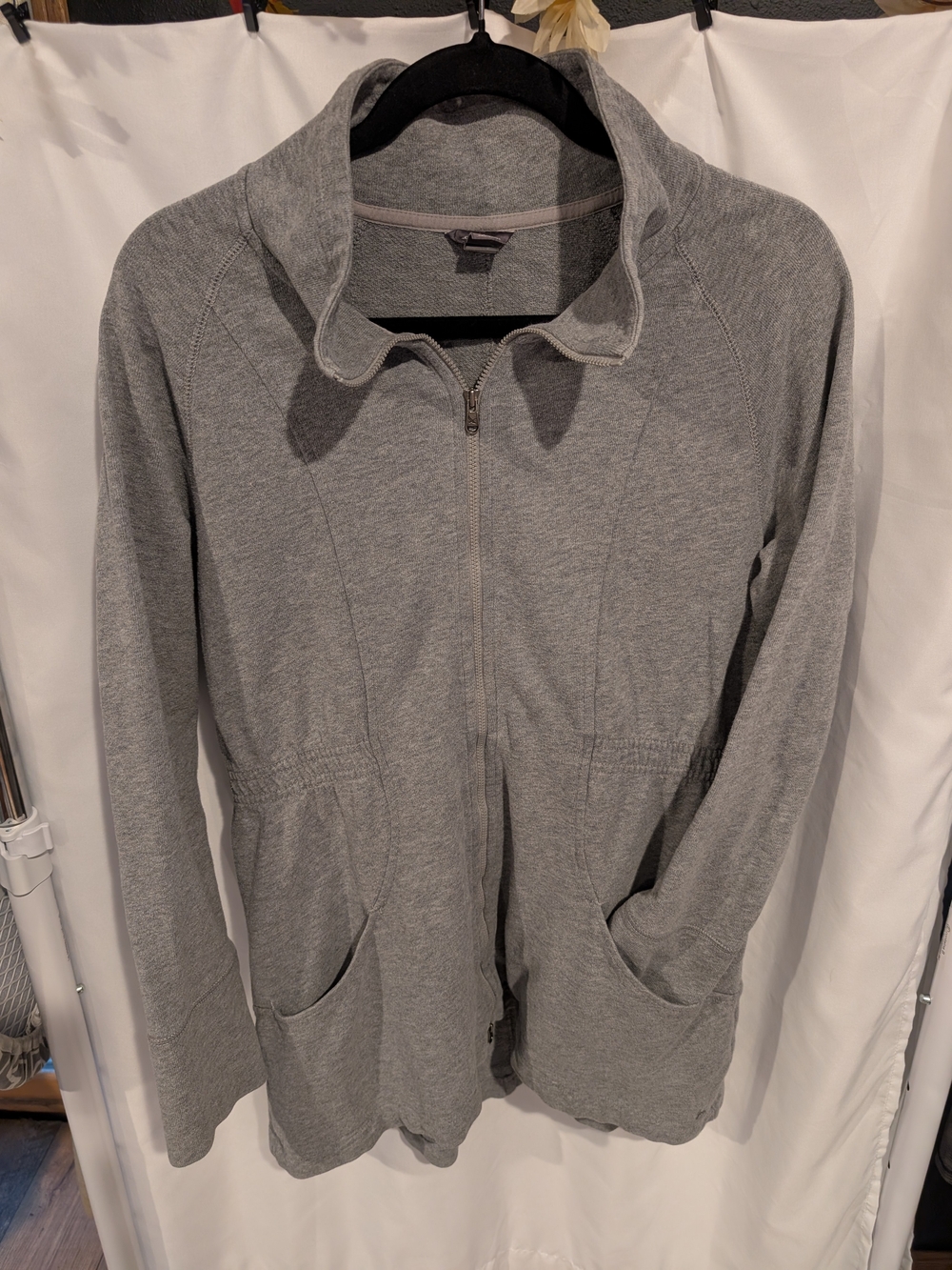 Eddie Bauer Women's M Gray Full Zip Tunic Sweatshirt Cinched Waist Longline